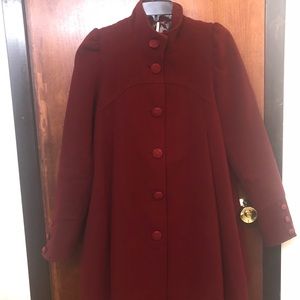 Red Free People Pleated Peacoat